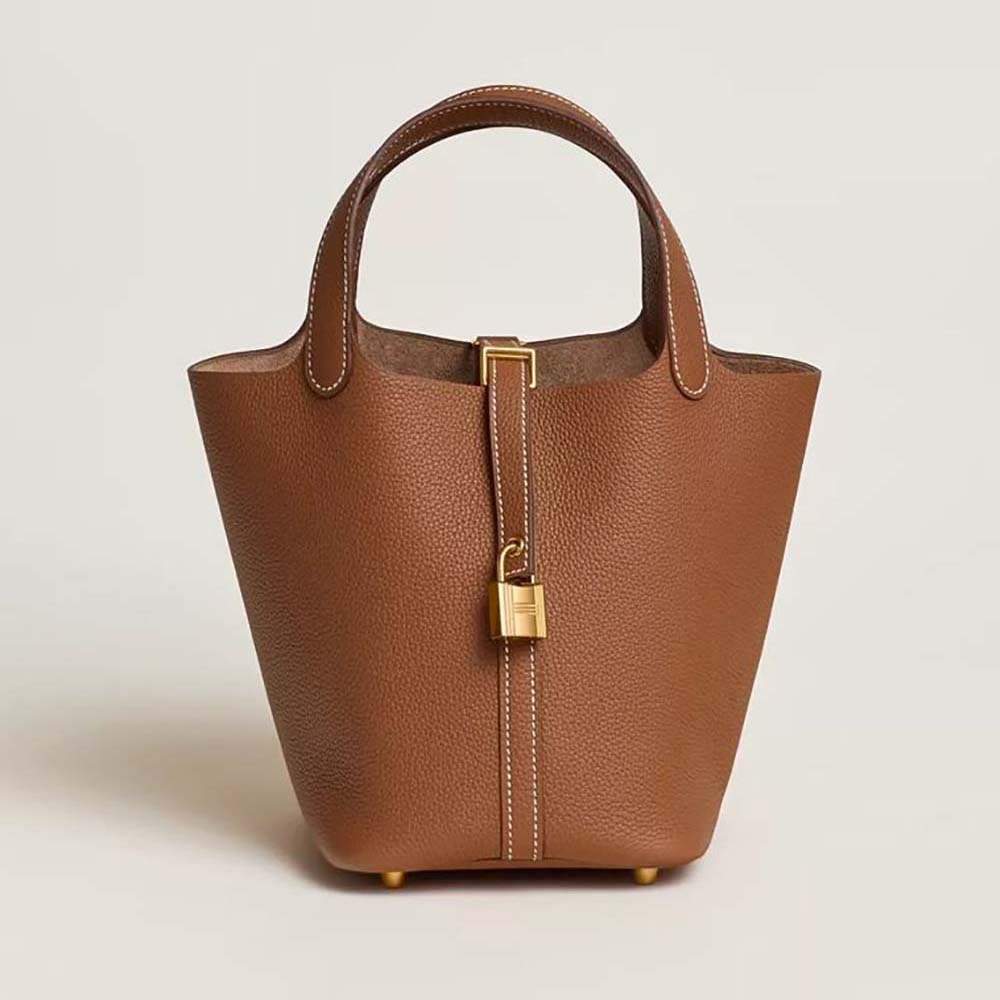Front view of Hermes Women Picotin Lock 18cm in brown Clémence leather