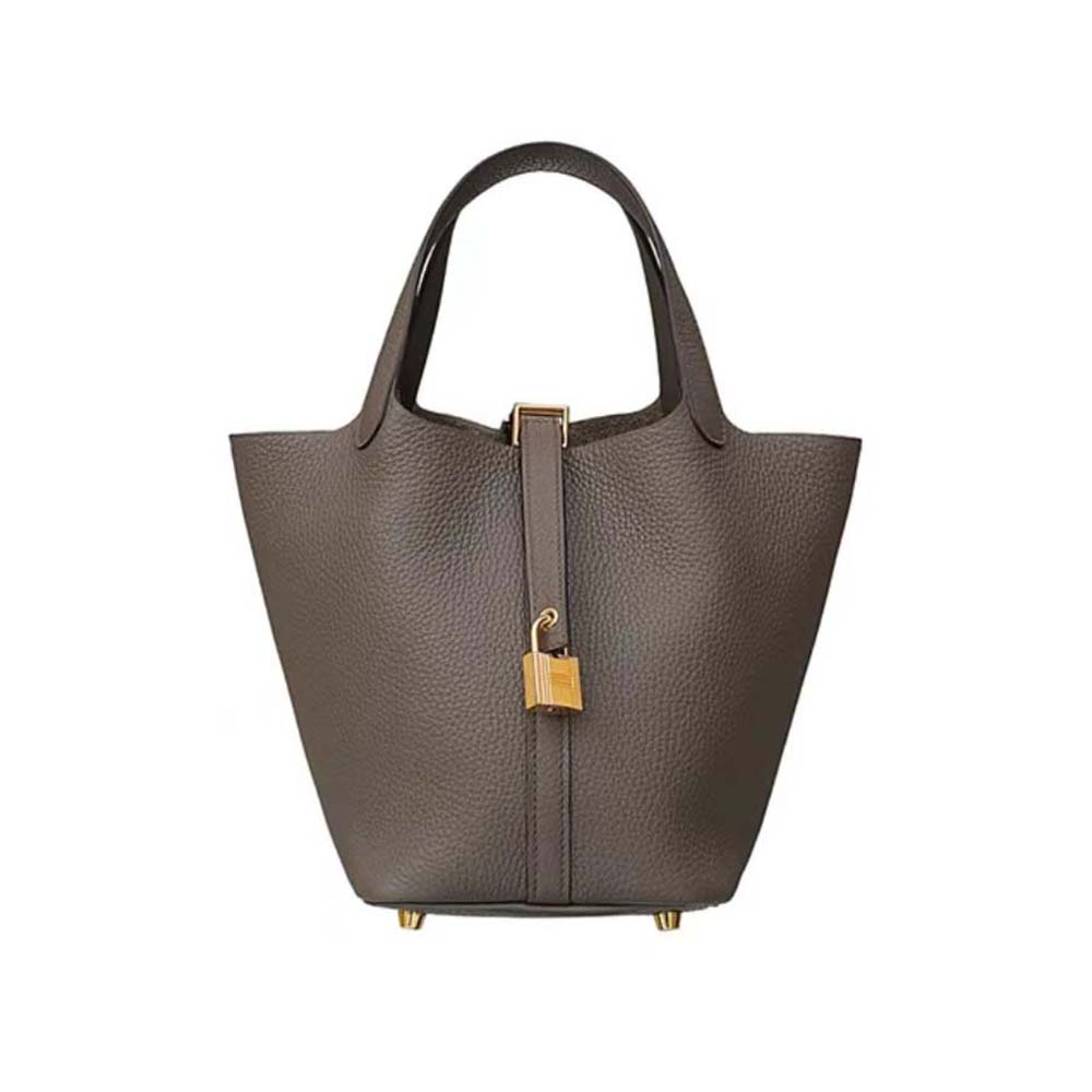 Hermes Women Picotin Lock 18cm in Clémence leather-Gray