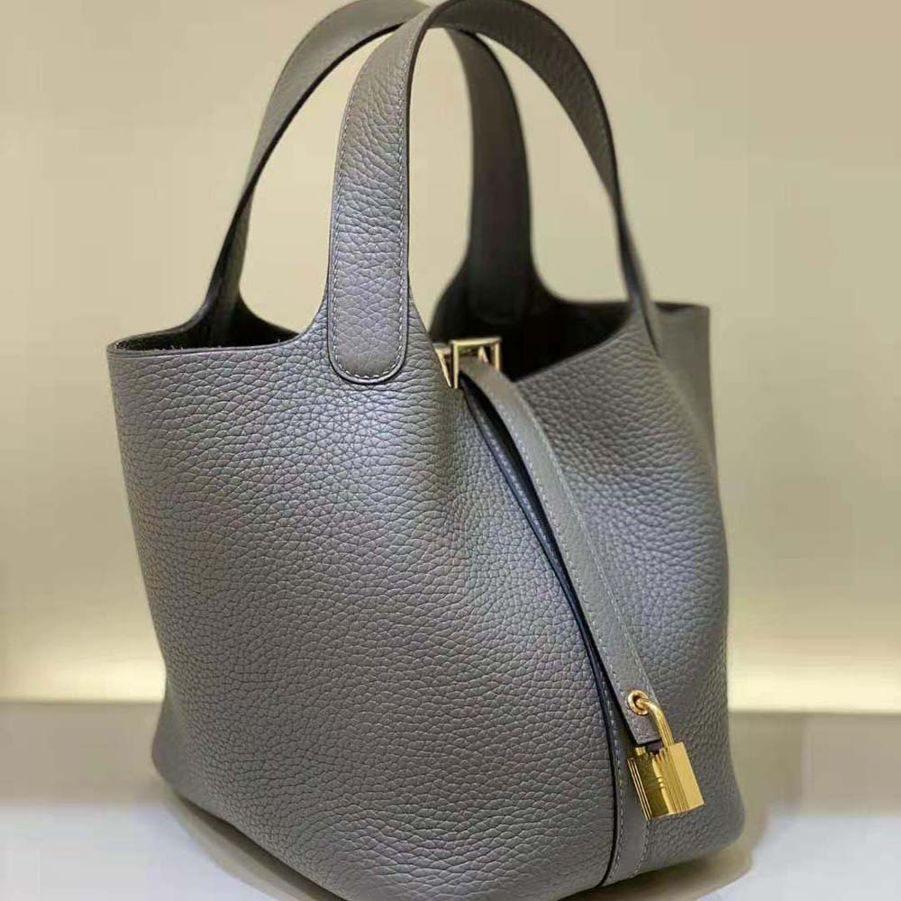 Hermes Women Picotin Lock 18cm in Clémence leather-Gray - image 4