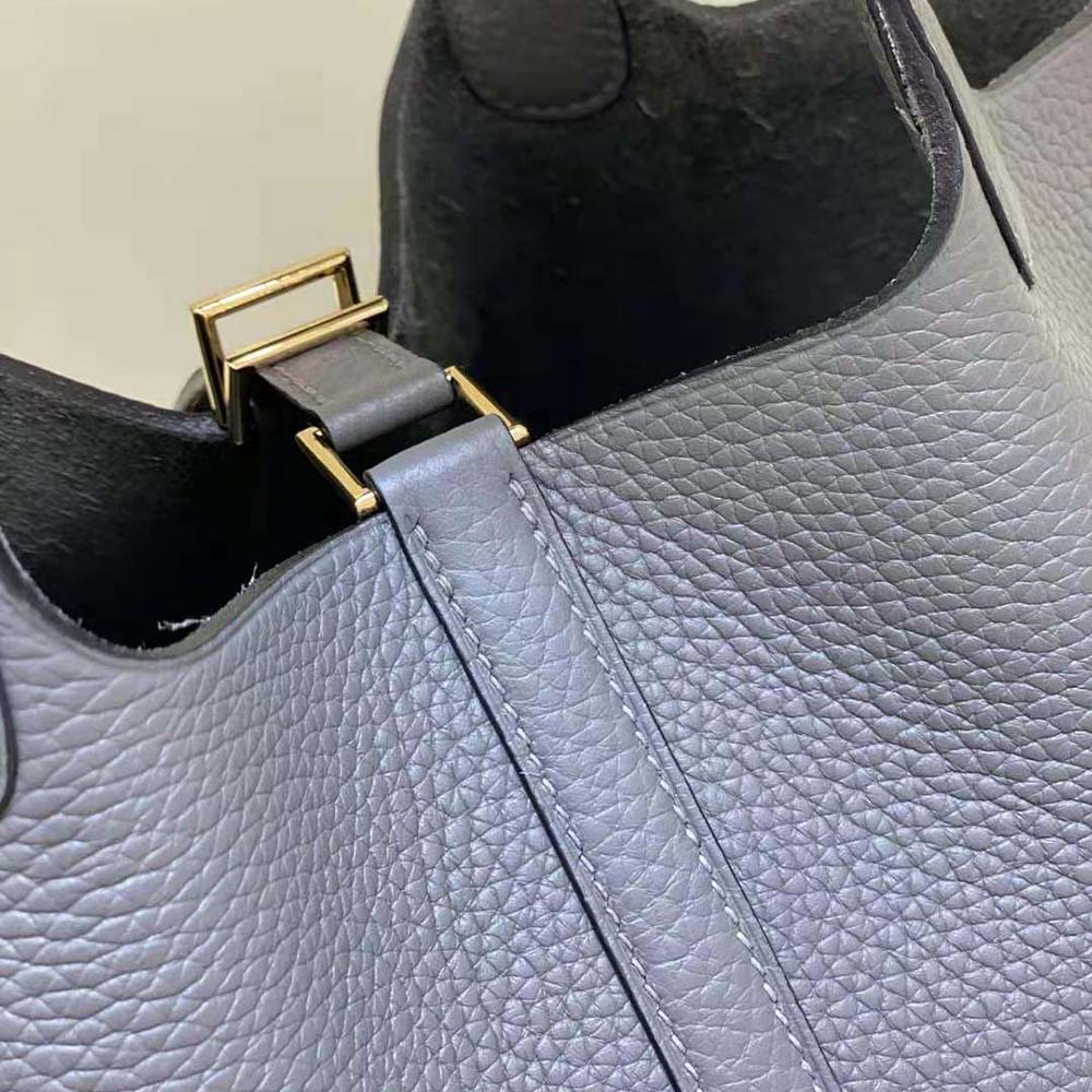 Hermes Women Picotin Lock 18cm in Clémence leather-Gray - image 9