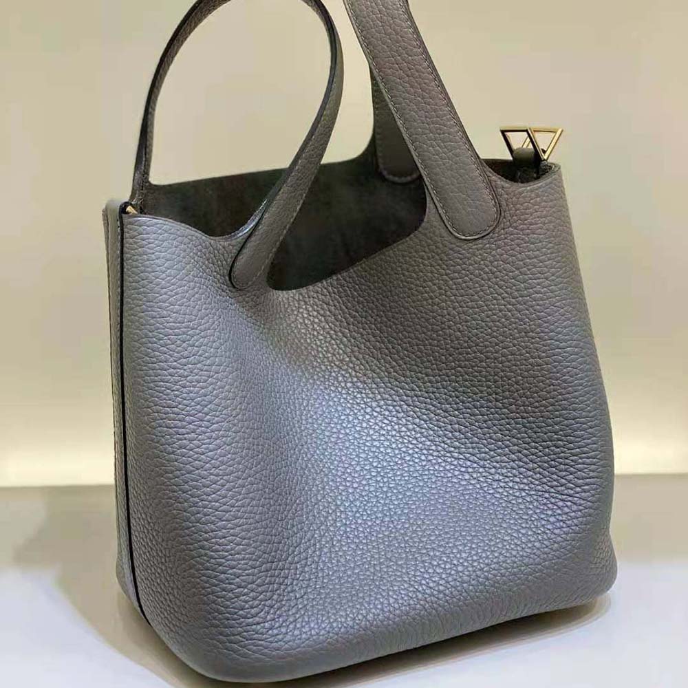 Hermes Women Picotin Lock 18cm in Clémence leather-Gray - image 5