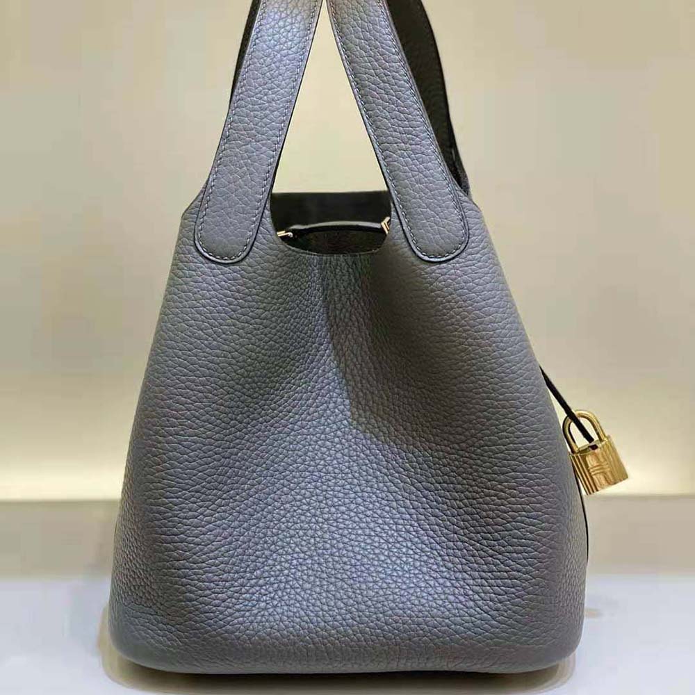Hermes Women Picotin Lock 18cm in Clémence leather-Gray - image 6