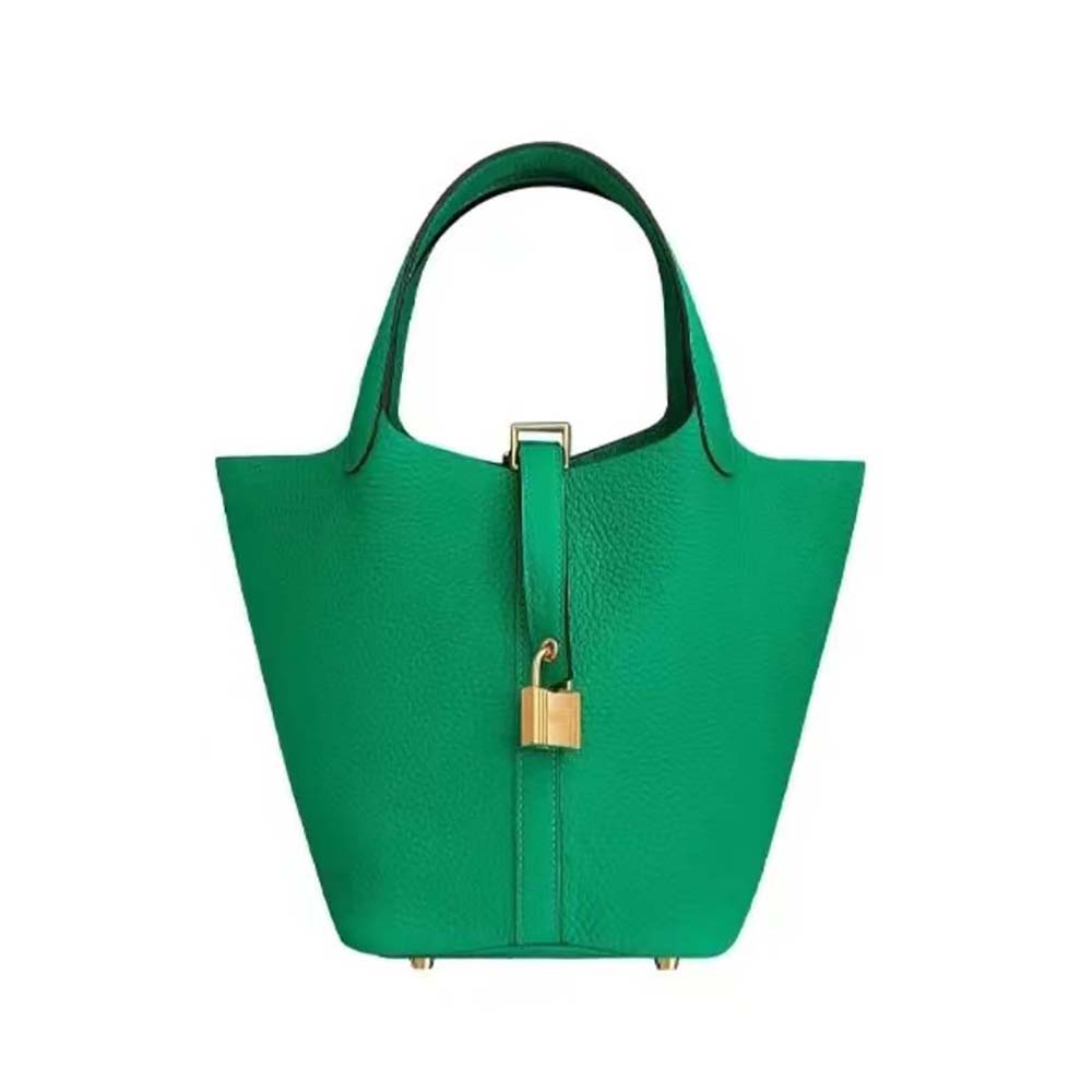Hermes Women Picotin Lock 18cm in Clémence leather-Green