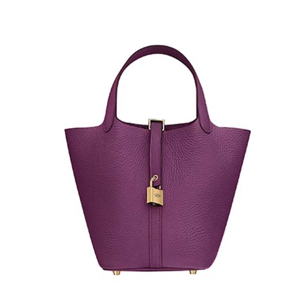 Hermes Women Picotin Lock 18cm in Clémence leather-Purple