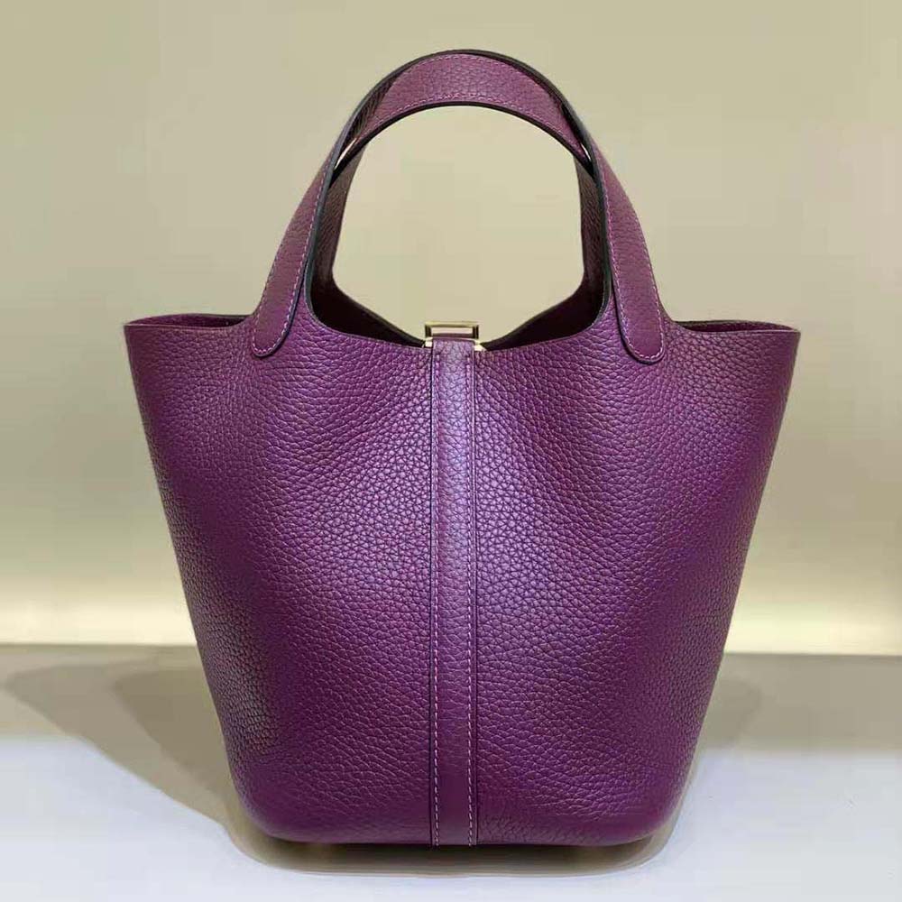 Side view showing silhouette of Hermes Women Picotin Lock 18cm purple