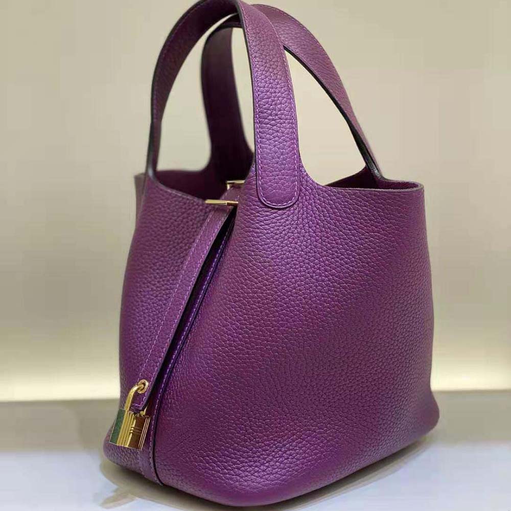 Hermes Women Picotin Lock 18cm in Clémence leather-Purple - image 5