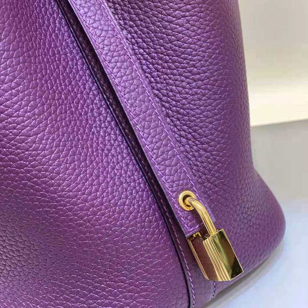 Hermes Women Picotin Lock 18cm in Clémence leather-Purple - image 9