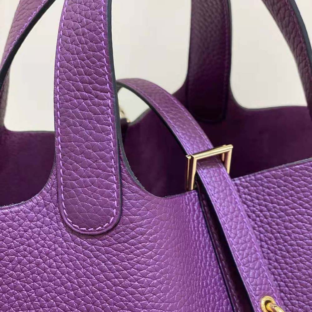 Hermes Women Picotin Lock 18cm in Clémence leather-Purple - image 8
