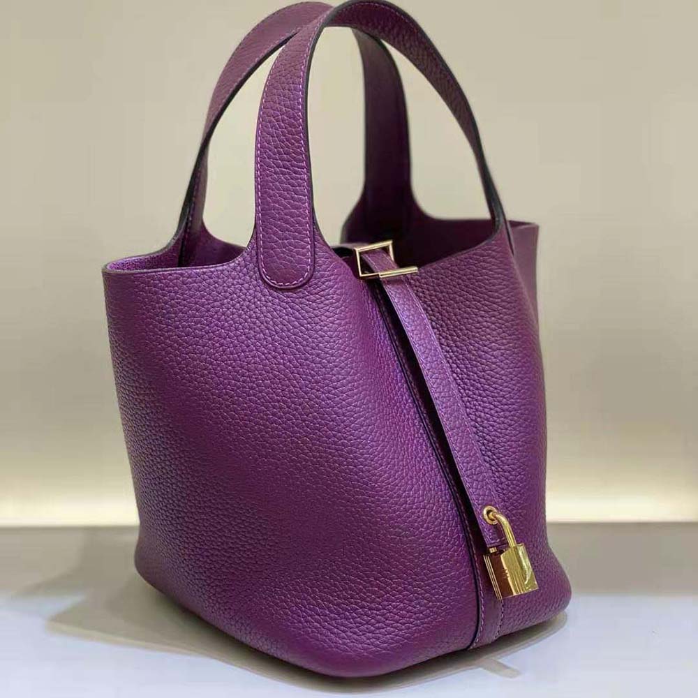 Hermes Women Picotin Lock 18cm in Clémence leather-Purple - image 4