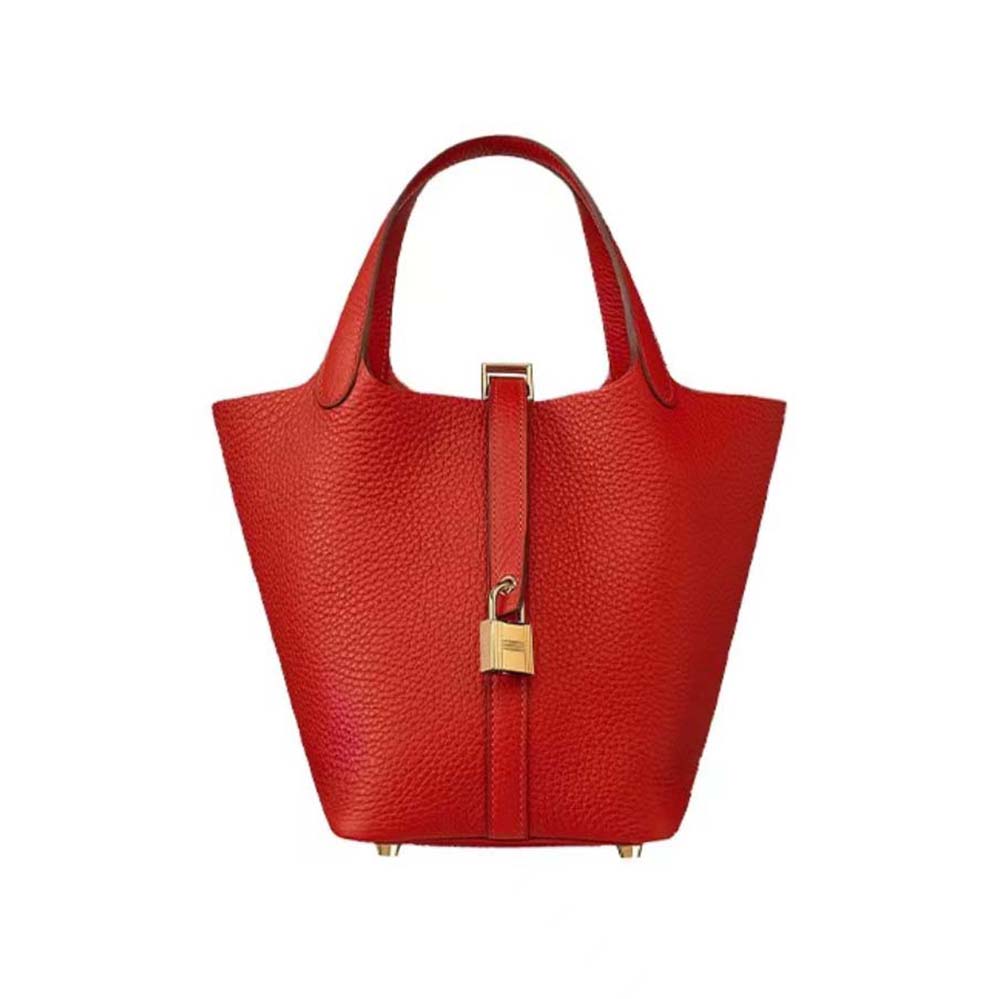 Hermes Women Picotin Lock 18cm in Clémence leather-Red