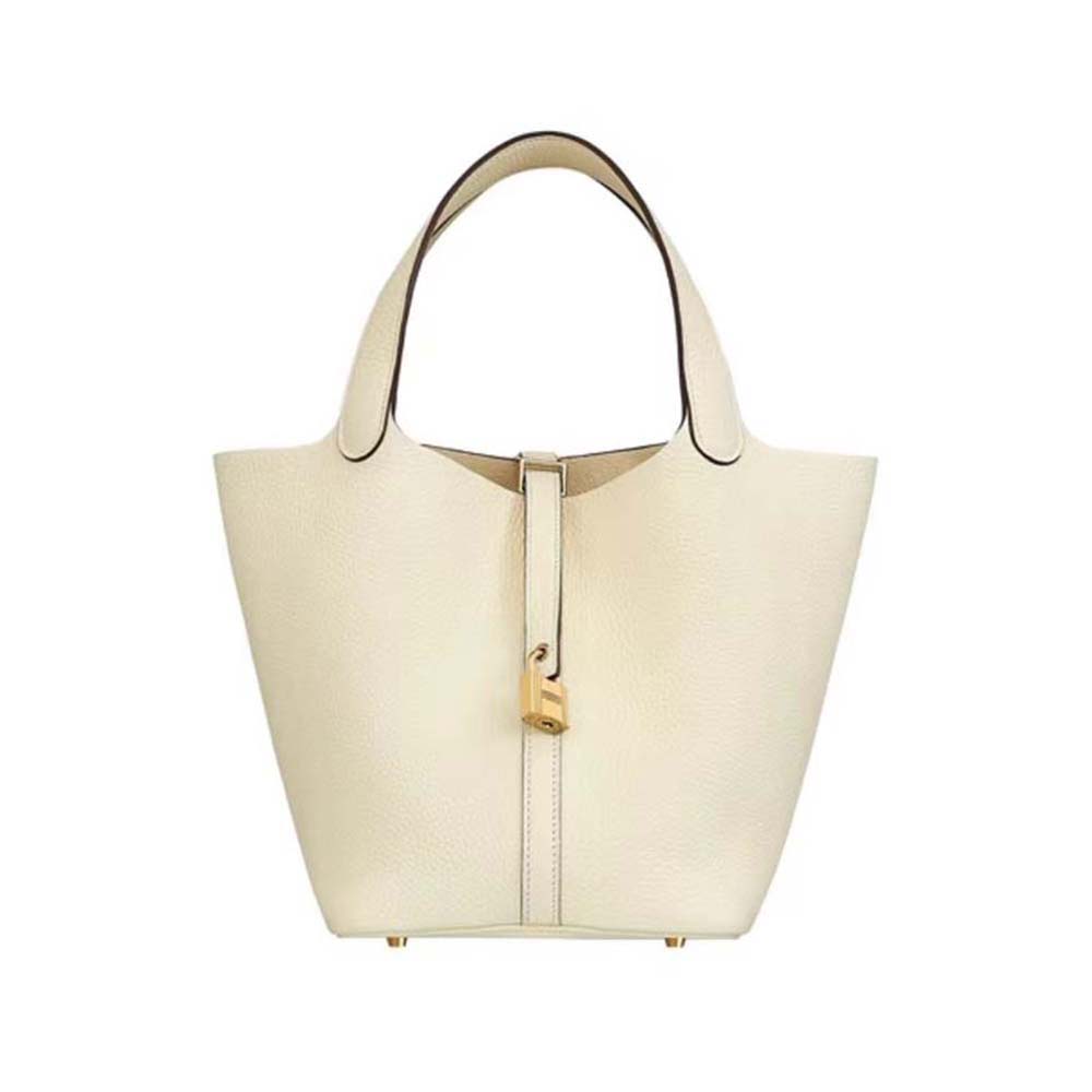 Front view of Hermes Women Picotin Lock 18cm in white leather