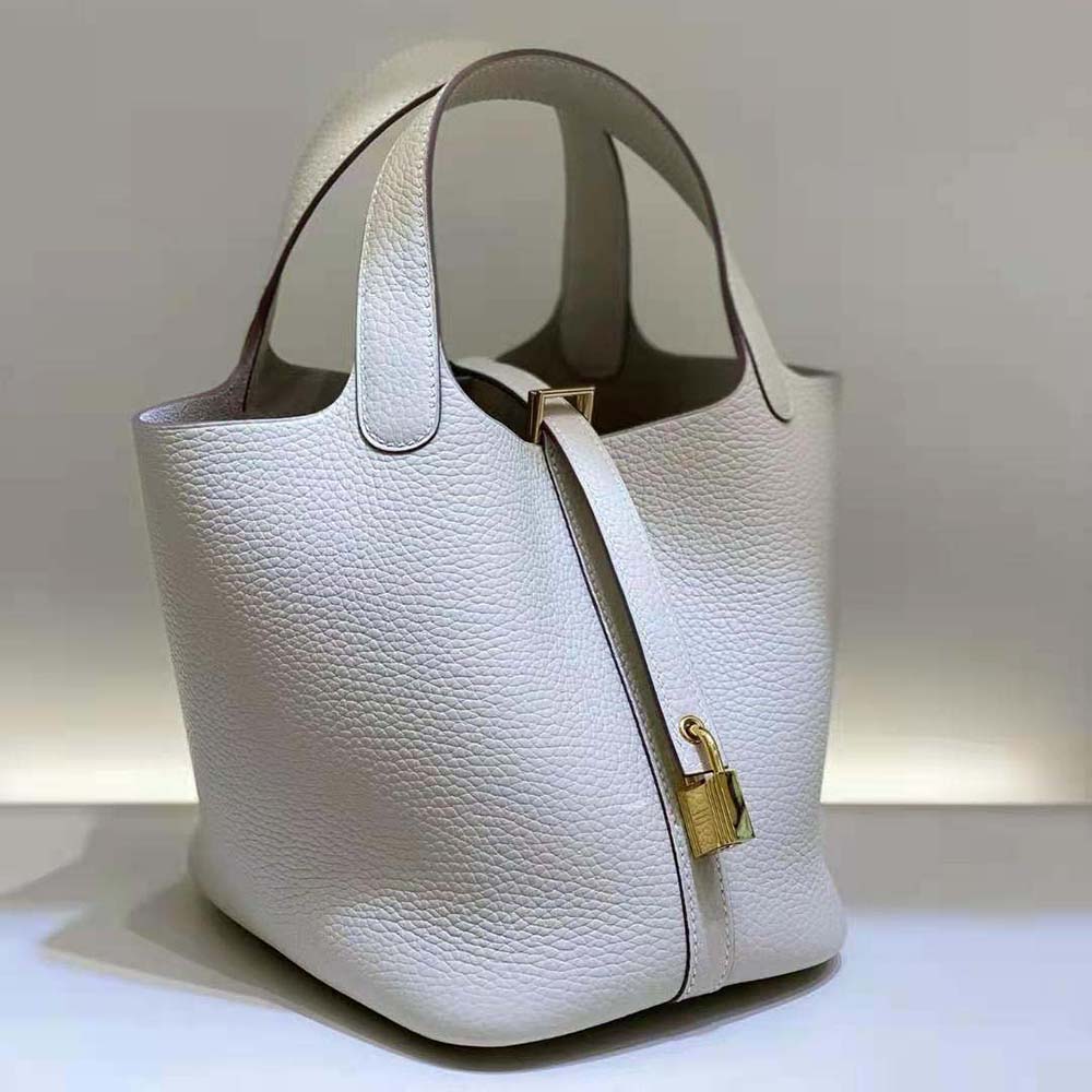 Hermes Women Picotin Lock 18cm in Clémence leather-White - image 4