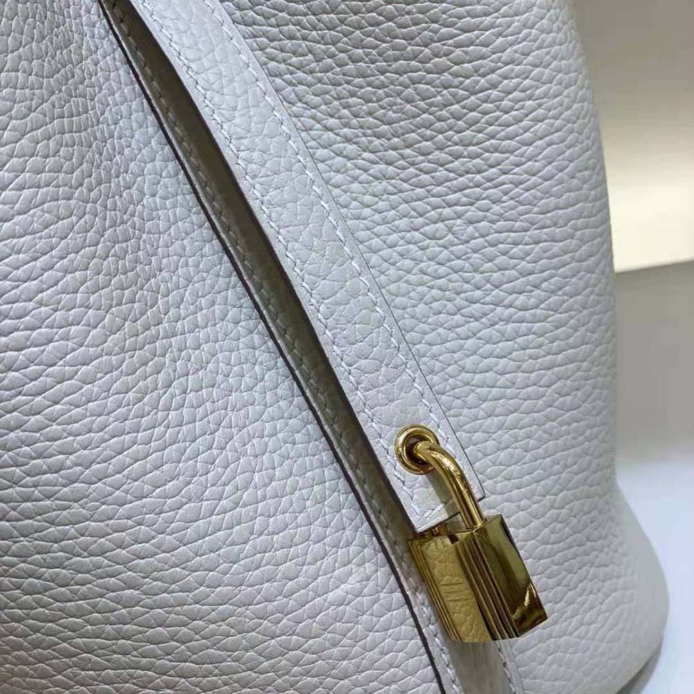 Hermes Women Picotin Lock 18cm in Clémence leather-White - image 9