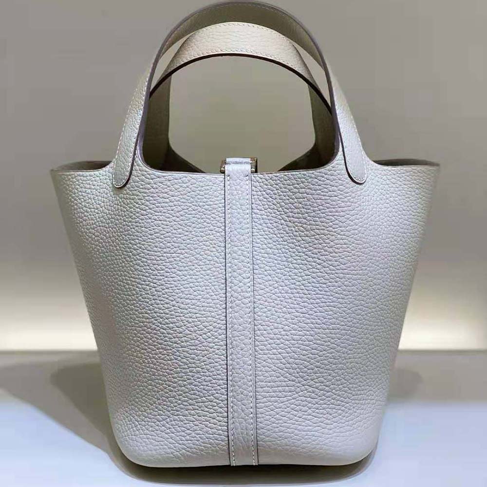 Side angle showing shape and texture of Hermes Women Picotin Lock 18cm bag