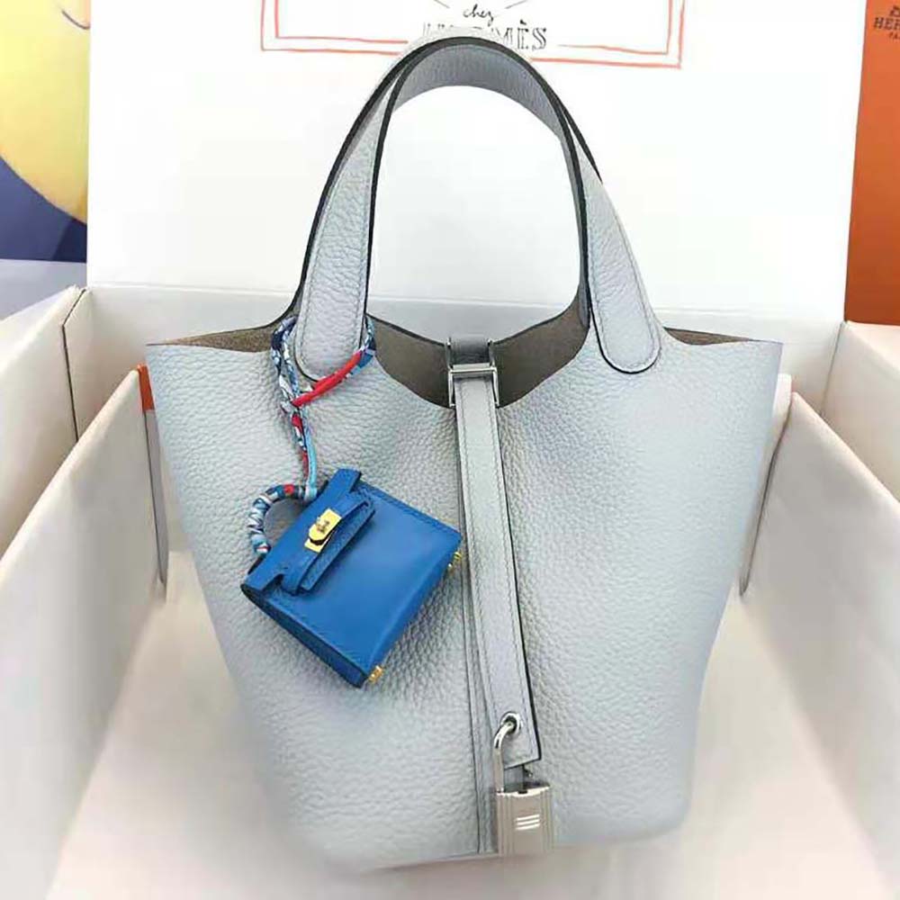 Close-up detail of Hermes Picotin Lock 22cm leather texture and hardware