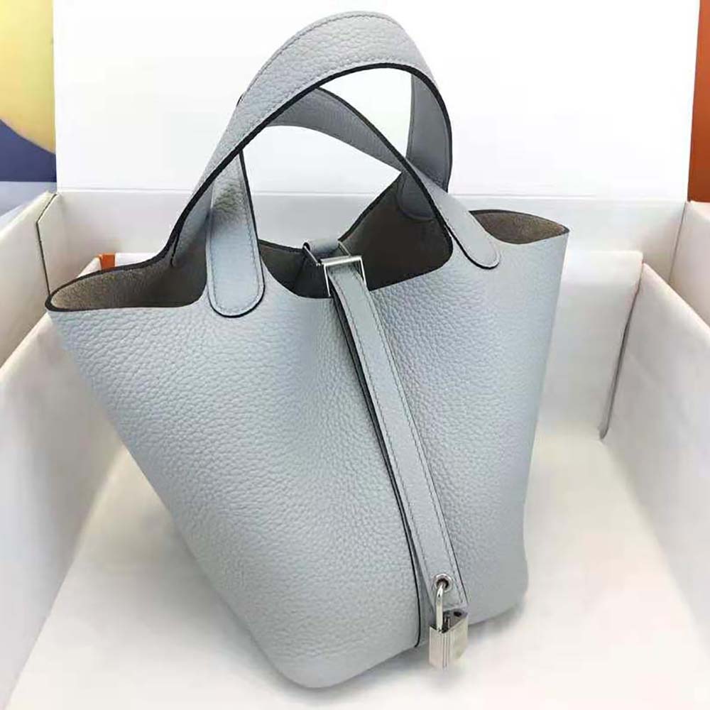 Hermes Women Picotin Lock 22cm in Clémence leather-Blue - image 5