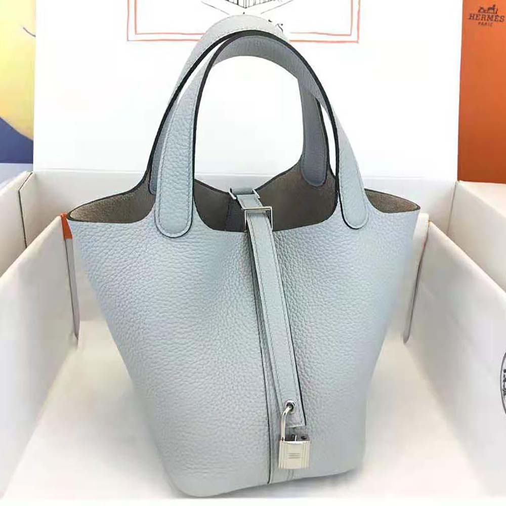 Hermes Women Picotin Lock 22cm in Clémence leather-Blue - image 4
