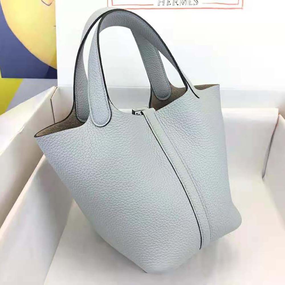 Hermes Women Picotin Lock 22cm in Clémence leather-Blue - image 7