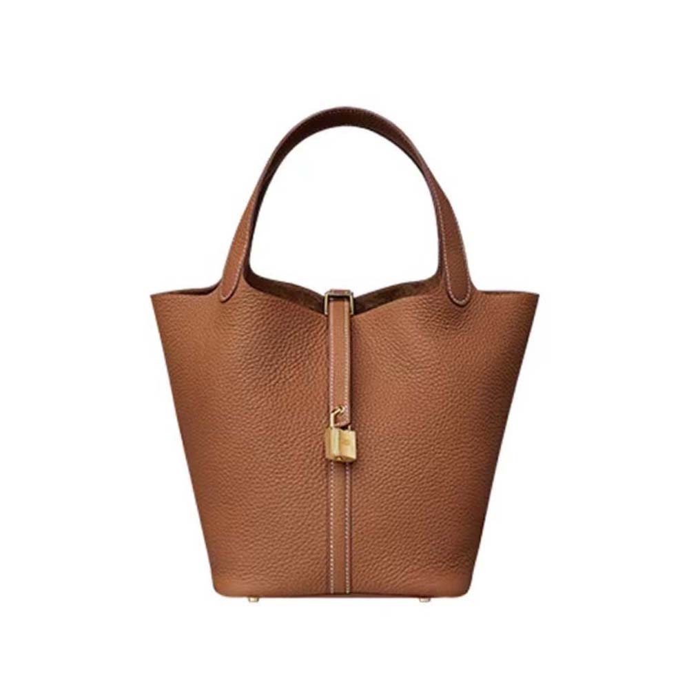 Hermes Women Picotin Lock 22cm in Clémence leather-Brown