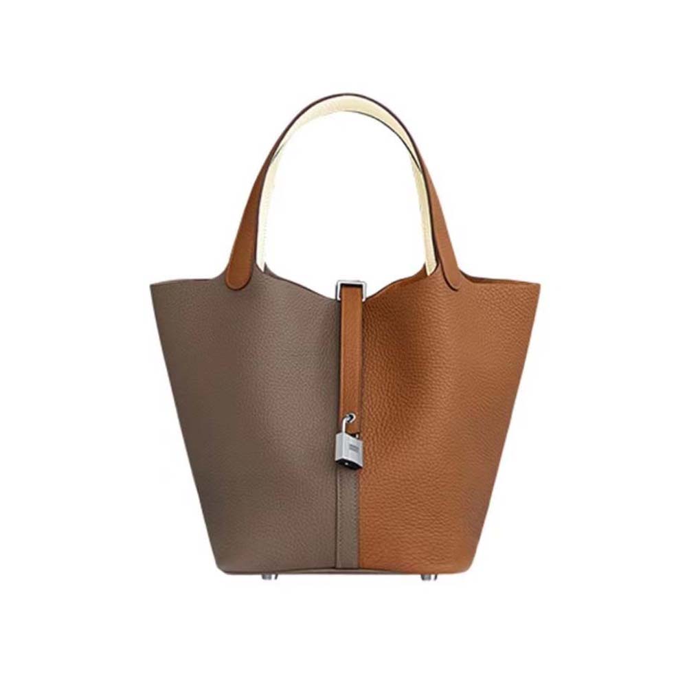 Front view of Hermes Women Picotin Lock 22cm in Brown Coffee leather