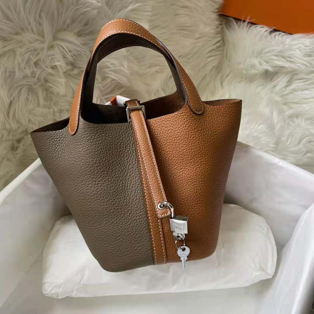 Hermes Women Picotin Lock 22cm in Clémence leather-Brown Coffee - image 4