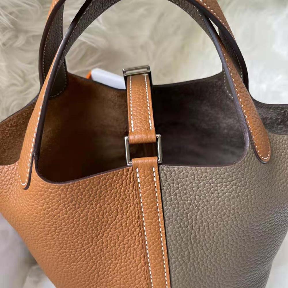 Hermes Women Picotin Lock 22cm in Clémence leather-Brown Coffee - image 8