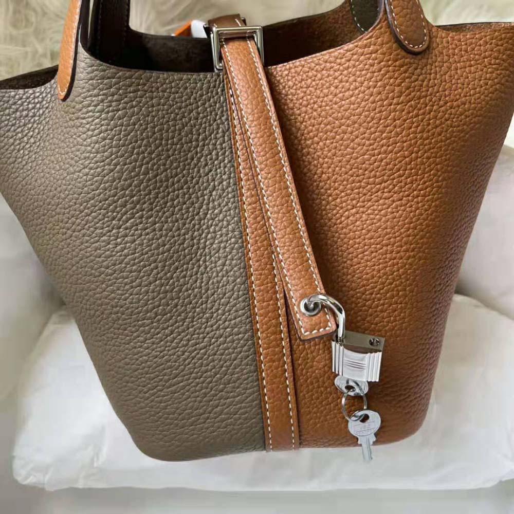 Hermes Women Picotin Lock 22cm in Clémence leather-Brown Coffee - image 7