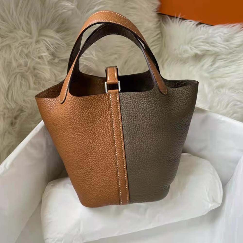 Side angle showing Clémence leather texture on Hermes Women Picotin Lock 22cm