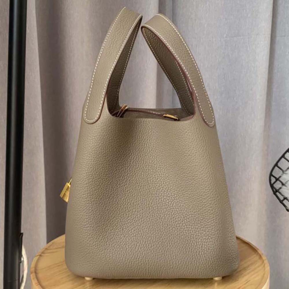 Side angle showing texture of Clémence leather on Hermes Women Picotin Lock