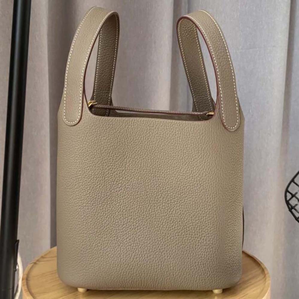 Hermes Women Picotin Lock 22cm in Clémence leather-Light Brown - image 4