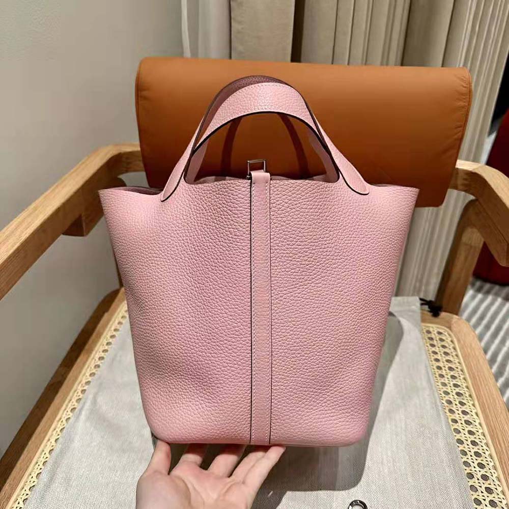 Hermes Women Picotin Lock 22cm in Clémence leather-Pink - image 4