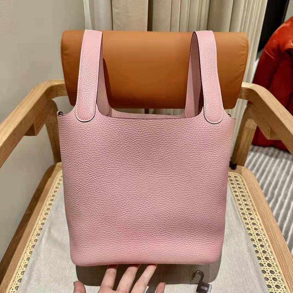 Hermes Women Picotin Lock 22cm in Clémence leather-Pink - image 6