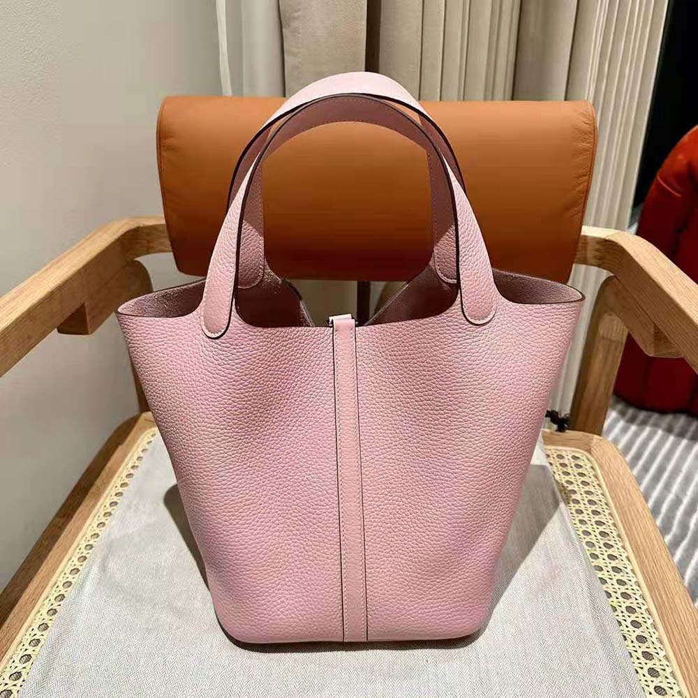 Side angle showing silhouette and stitching details on Hermes Women Picotin Lock 22cm