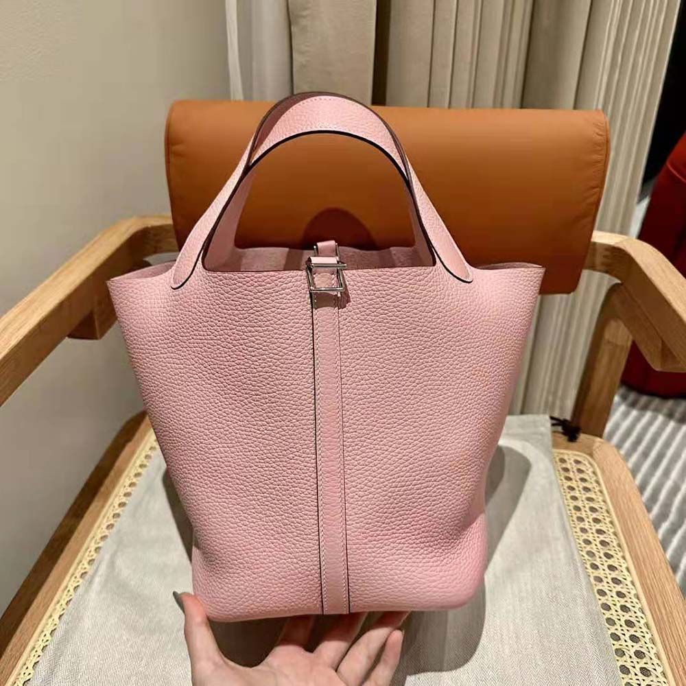 Hermes Women Picotin Lock 22cm in Clémence leather-Pink - image 5