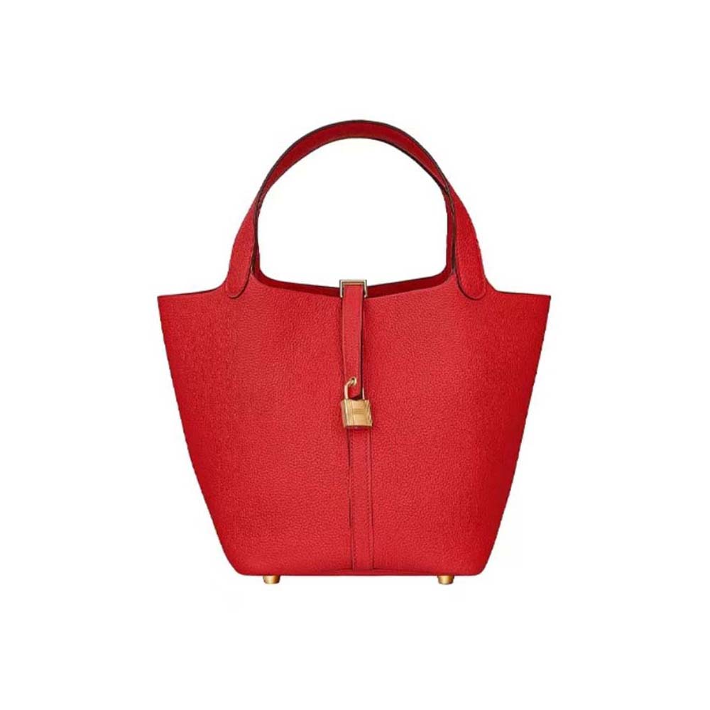 Hermes Women Picotin Lock 22cm in Clémence leather-Red
