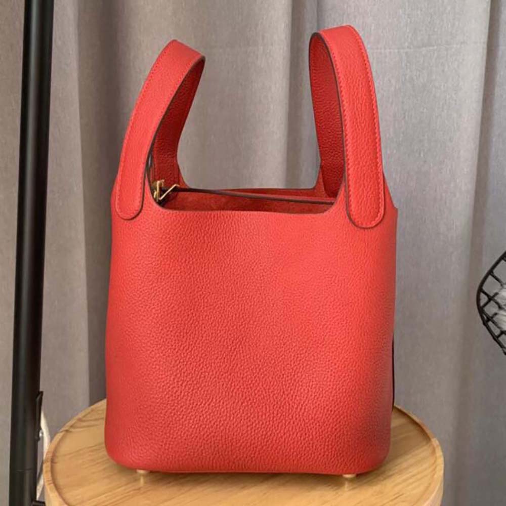Side profile showing textured leather and soft silhouette of Hermes Picotin Lock 22cm