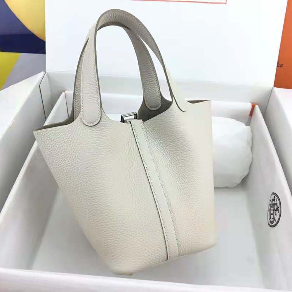 Hermes Women Picotin Lock 22cm in Clémence leather-White - image 4
