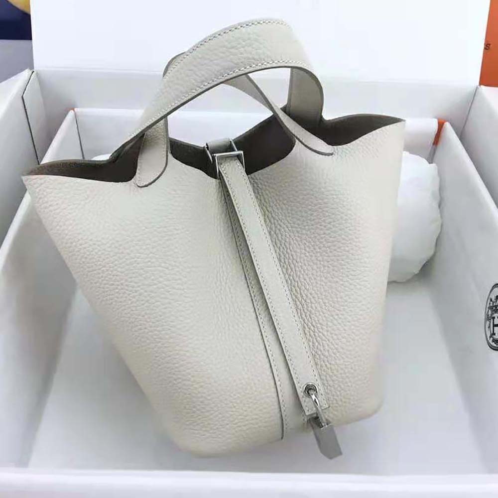 Hermes Women Picotin Lock 22cm in Clémence leather-White - image 5