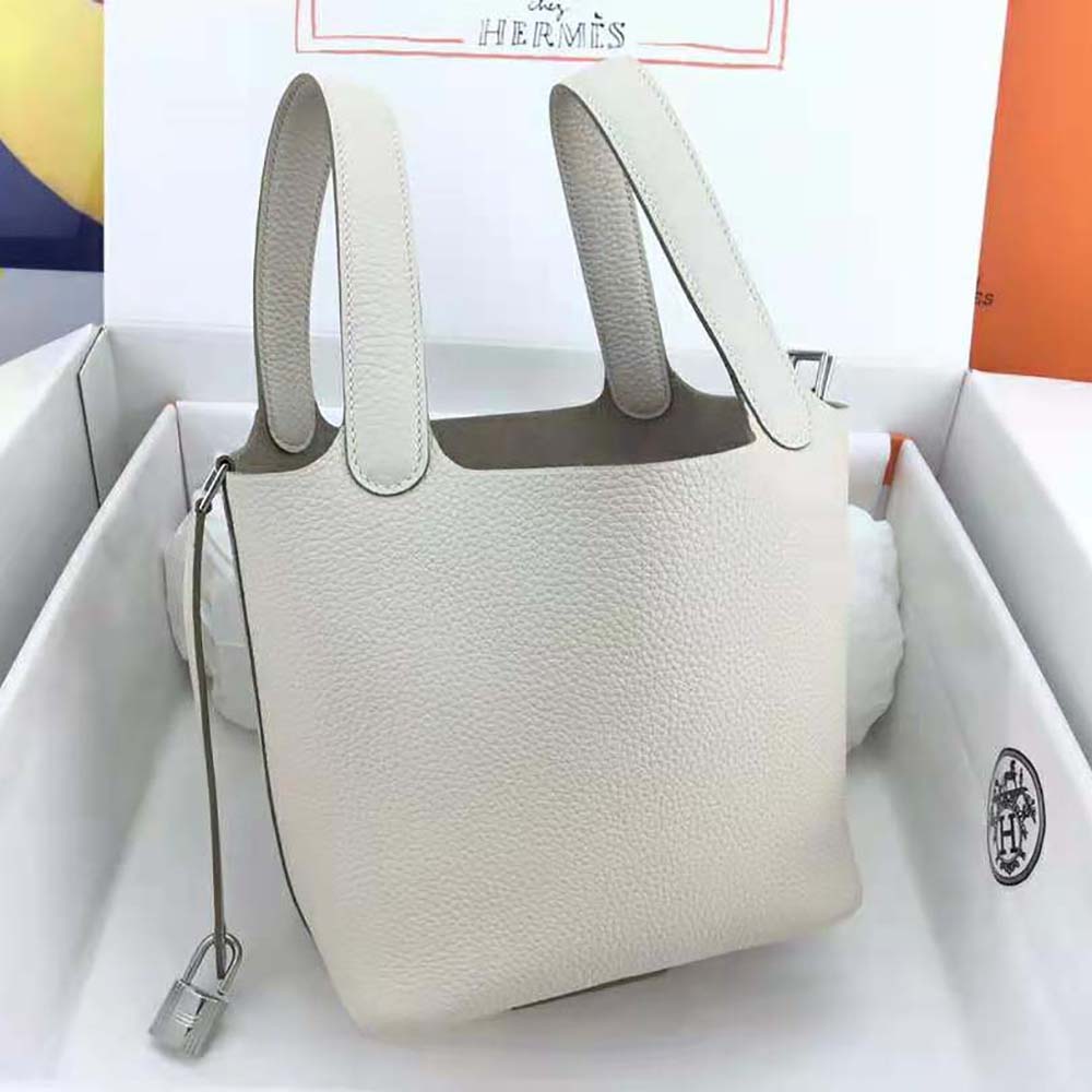 Hermes Women Picotin Lock 22cm in Clémence leather-White - image 6