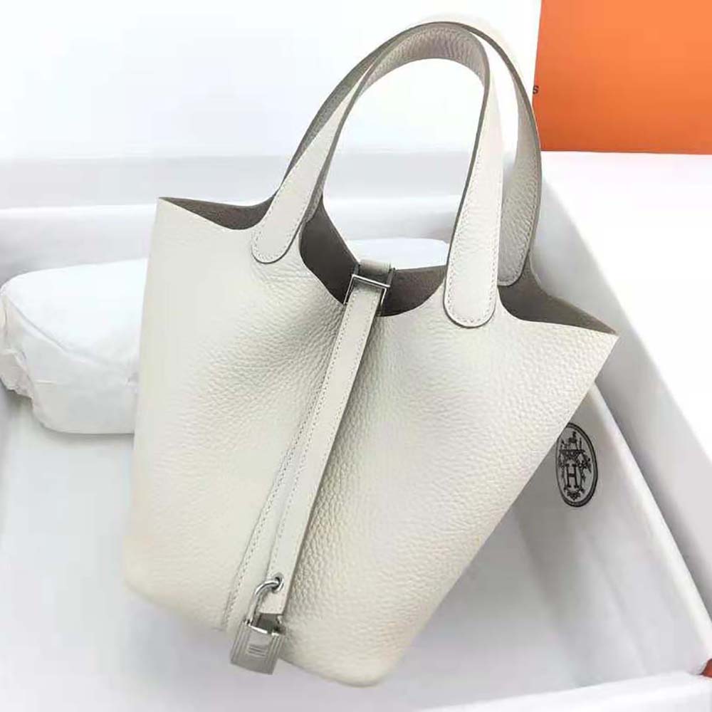 Hermes Women Picotin Lock 22cm in Clémence leather-White - image 7