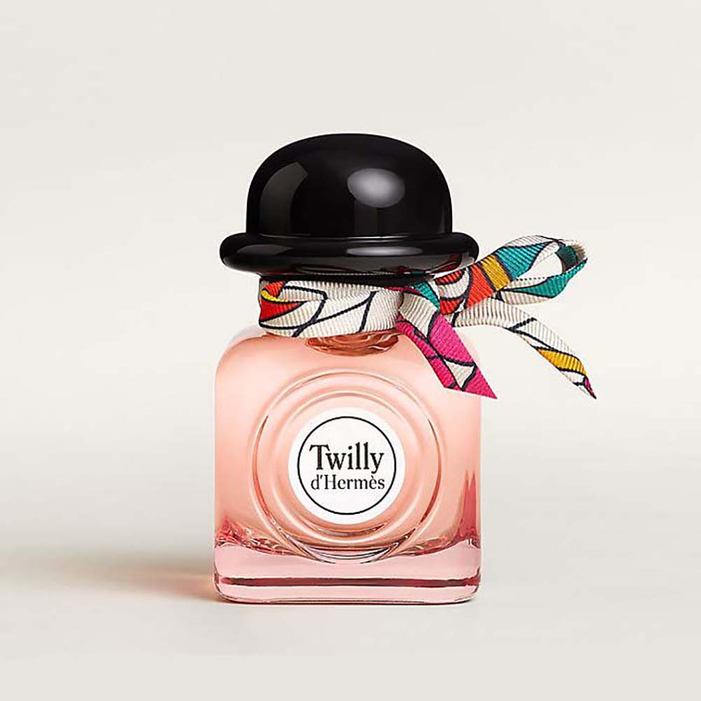 Front view of Hermes Women Twilly D’hermes Eau de Parfum pink bottle