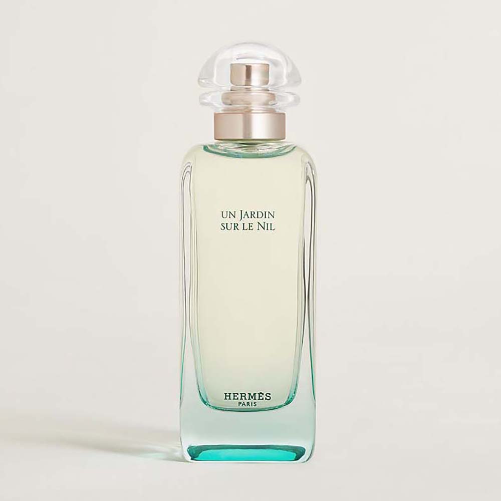 Front view of Hermes Women Un Jardin Sur le Nil Eau De Toilette blue bottle