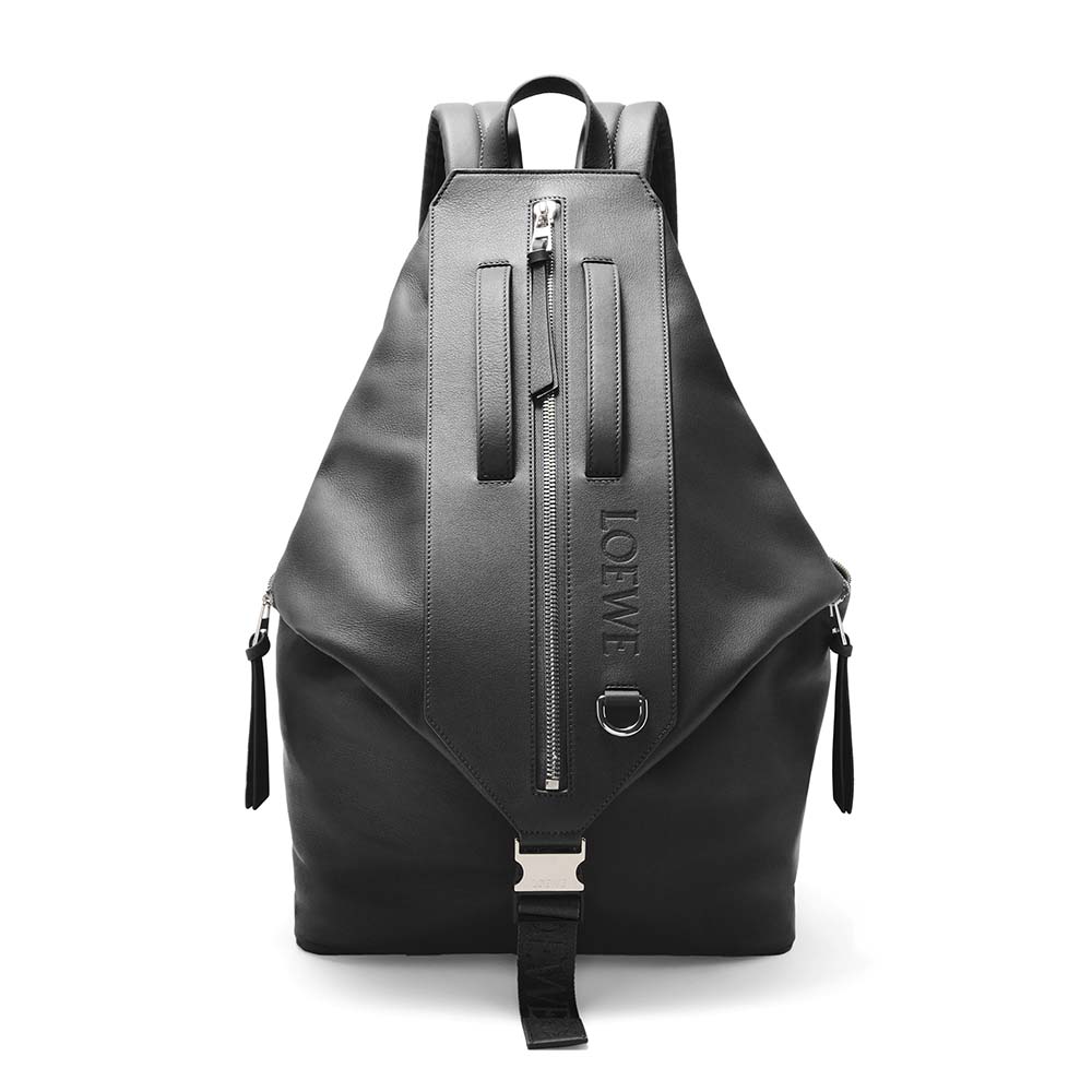Front view of Loewe Men Convertible Backpack in Classic Calfskin-Black