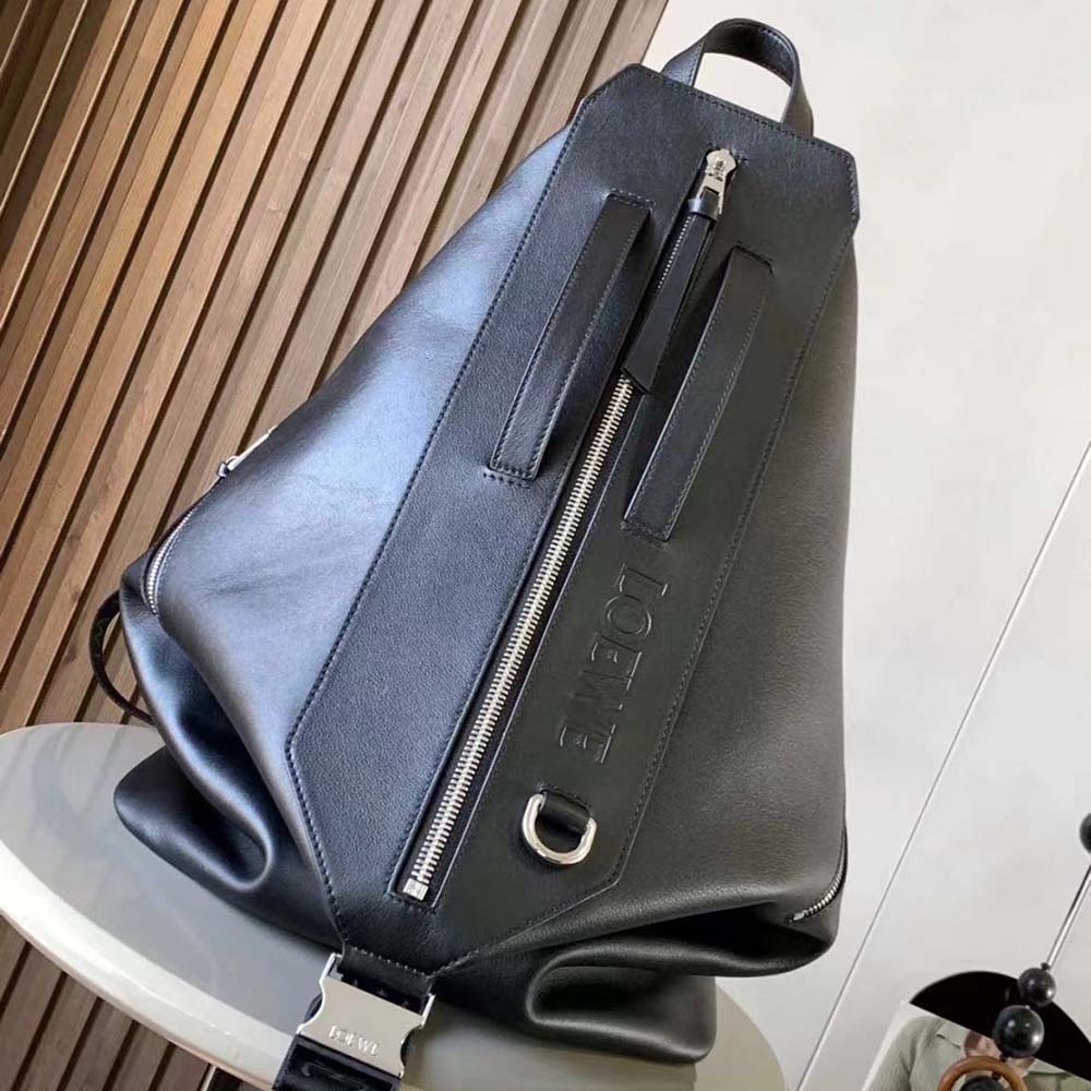 Close-up of silver-tone hardware on Loewe Men Convertible Backpack