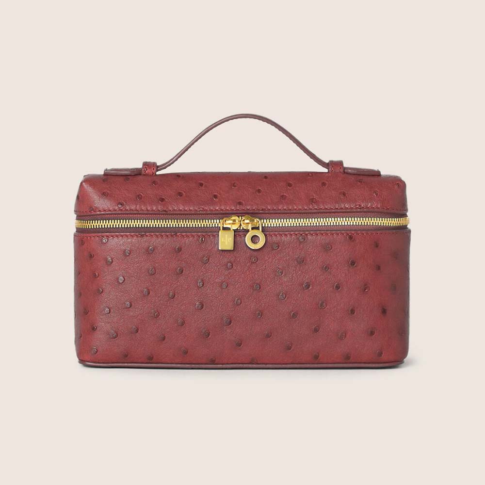 Front view of Loro Piana Women Extra Pocket Pouch L19 maroon ostrich leather