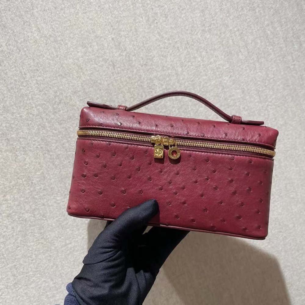 Loro Piana Women Extra Pocket Pouch L19 in Ostrich Leather-Maroon - image 6