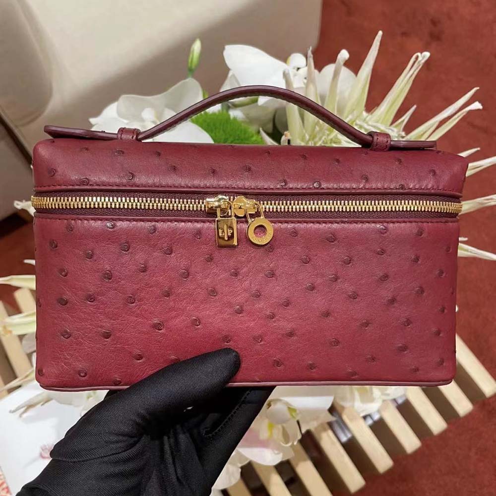 Loro Piana Women Extra Pocket Pouch L19 in Ostrich Leather-Maroon - image 4