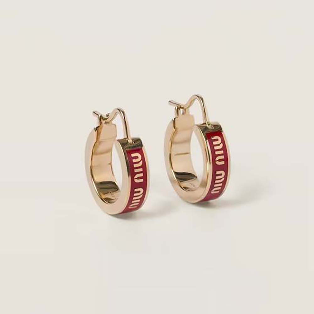 Front view of Miu Miu Women Enameled Metal Earrings in red enamel