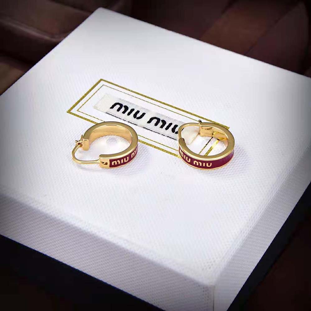 Side angle showing post closure on Miu Miu Women Enameled Metal Earrings