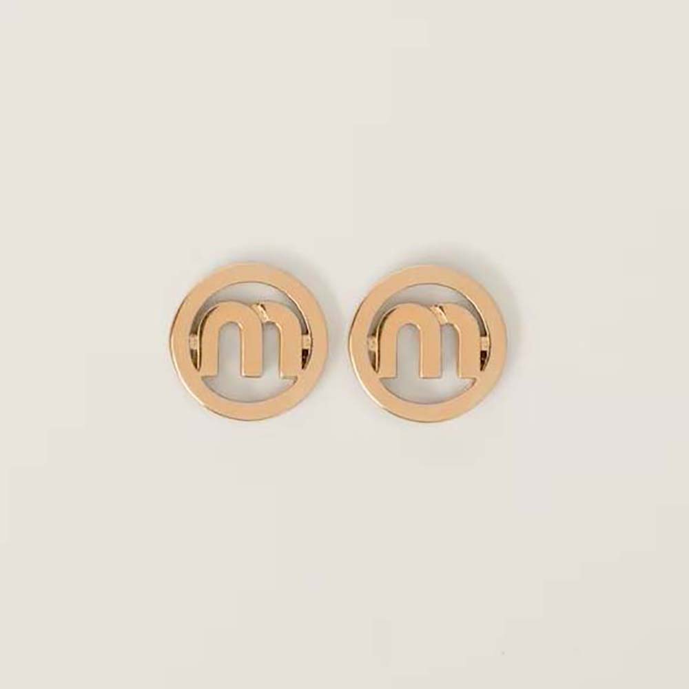 Front view of Miu Miu Women Metal Earrings Logo lasered on the Back in gold tone